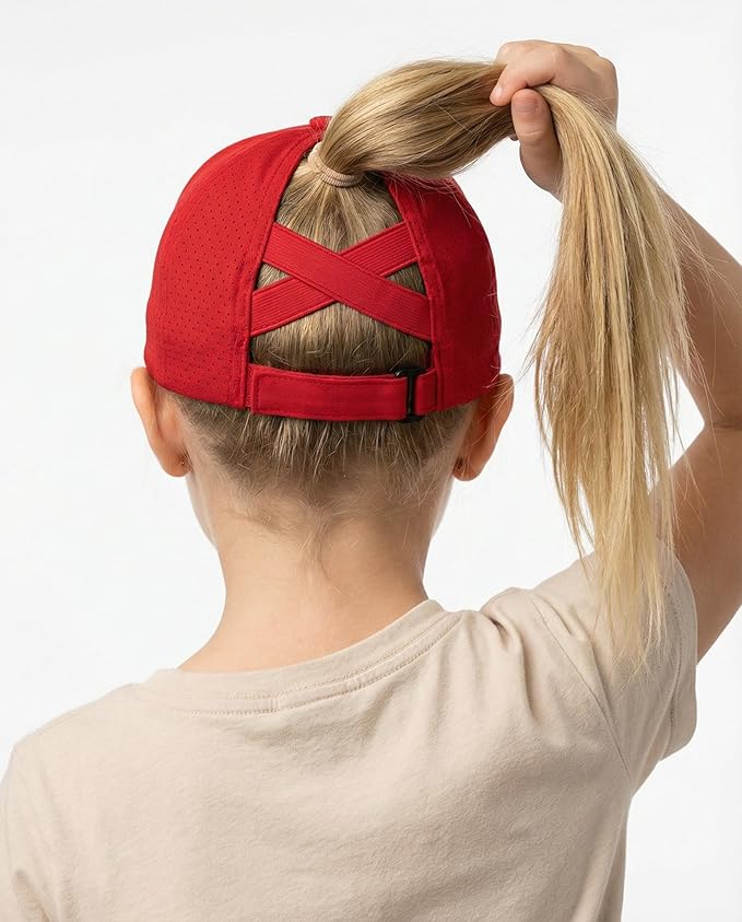 Little Girls Reflective Baseball Cap Criss Cross Ponytail Hat Kids Quick Dry Mesh Summer Sports Hat for Toddler Ages 3-8