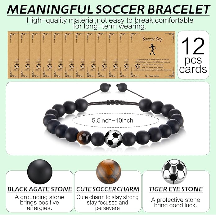 12 Set Sport Adjustable Beaded Bracelets Gifts Football Softball Soccer Volleyball Golf Basketball Hockey Bracelets for Women Men Adjustable Beaded Accessories