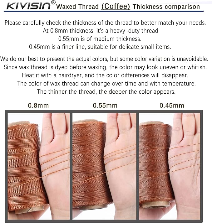Bonded 0.8mm Round Waxed Polyester Cord, 3-ply Wax Coated Thread, 197 Yards - Image 4