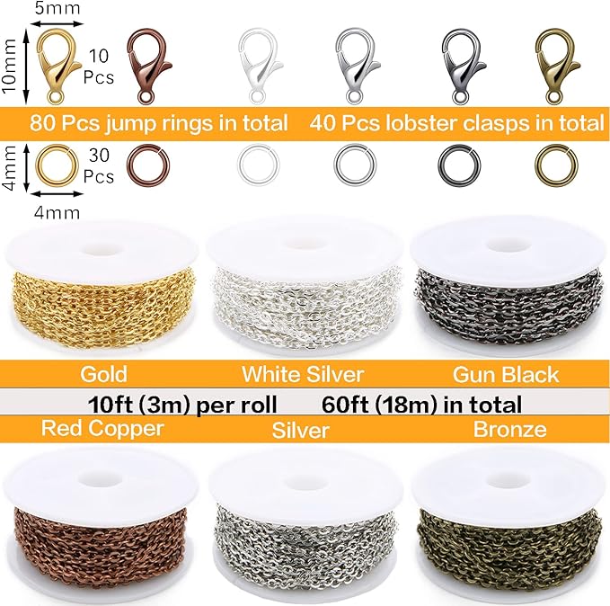 Jishi Chains Jewelry Making Supplies, 60ft Cable Link Chains - Image 2