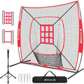 BAGAIL 7x7 ft Extra Large Baseball & Softball Training Net with Batting Tee, Heavy Duty Reinforced Steel Frame, Oversized Hitting Zone for All Levels, Portable Backstop with Carry Bag