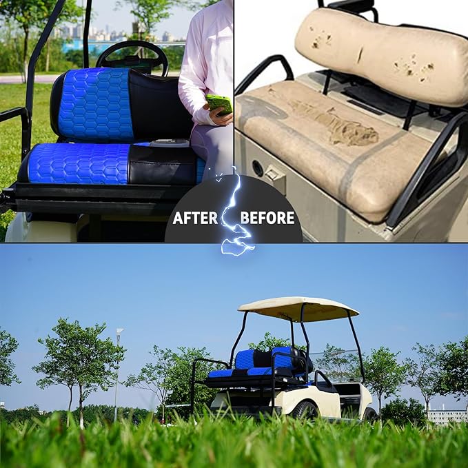 Golf Cart Seat Covers for EZGO TXT Club Car DS Gas or Electric OEM Regular Seat Cushion, No Staple, Golf Cart Vinyl Replacement Seat Cover