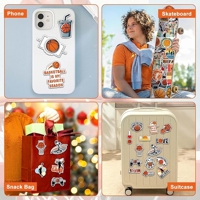Basketball Water Bottles for Boys 18 oz and 100 PCS Basketball Stickers Sports Insulated Stainless Steel Water Bottle Basketballs Accessories Stuff Gear Gifts For 8-12 12-14 Player