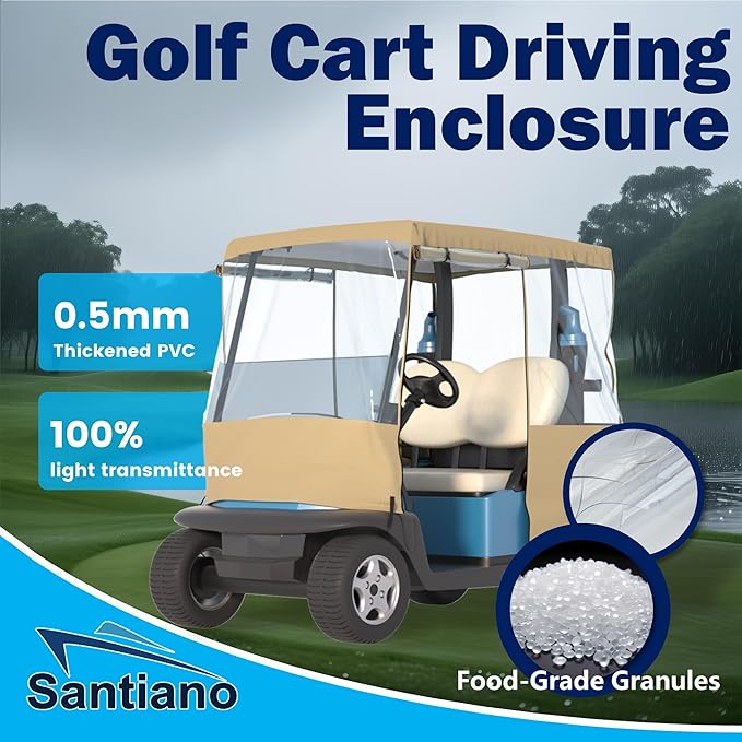 Golf Cart Cover, For 2 Seater, Driving Use, 4 Sides Rolled Up, Waterproof, Windproof, Dustproof, 600D Waterproof Oxford Cloth, Super Transparent EVA, For Club Car Precedent/Tempo/ Onward, EZGO