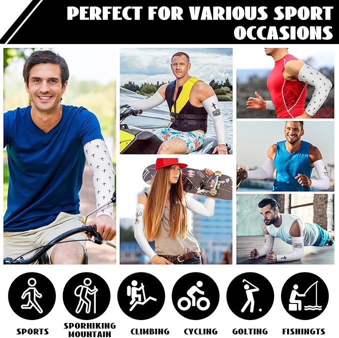 6 Pairs Faith Cross Arm Sleeves Baseball Arm Sleeves Youth Jesus Christian Gifts Bulk for Basketball Accessories