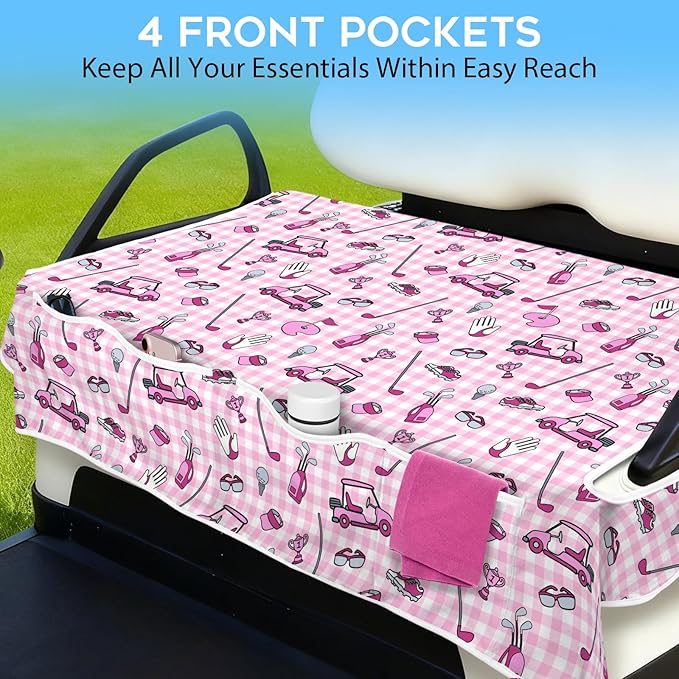 Golf Cart Seat Covers Club Car Golf Cart Accessories 4 Pockets Golf Carts Seat Towel Blanket for Men Women Golf Cart Decor