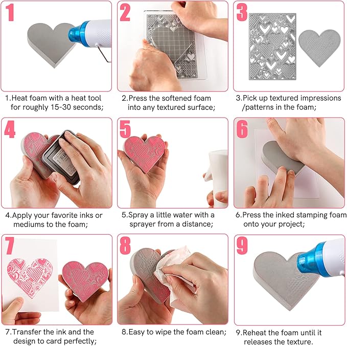 BAOFALI 2 Pcs Heart Cut Stamping Foam Grey Moldable Foam Stamps Plastic Dry - Image 4