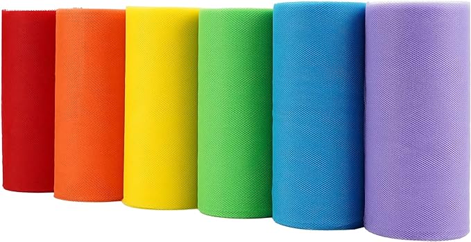 MEEDEE Rainbow Tulle Ribbon 6 Colors Roll Tulle Fabric Rainbow Spool Ribbon by MEEDEE