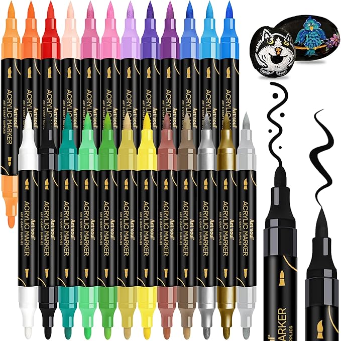 Art+soul 24 Colors Acrylic Paint Pens-Dual Tip Markers, Long Lasting Colors by Unknown