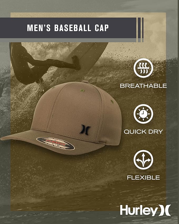 Hurley Mens Baseball Cap - Curved Brim Flexfit Ball Cap, Moisture Wicking Breathable Fitted Hat for Men