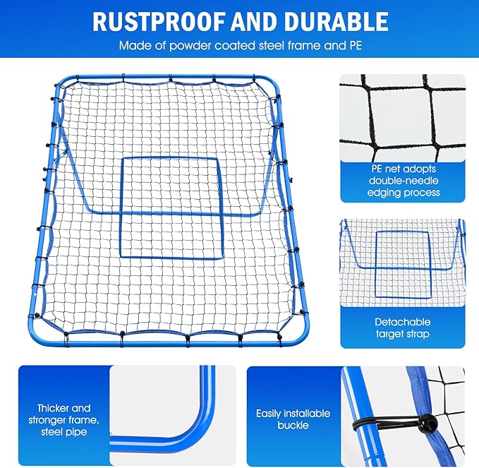 Volleyball Baseball Rebounder Net, Softball Rebounder Pitchback Net Quick Adjustments, Quick Adjustments Lacrosse Bounce Back Practice Equipment, Ideal for Outdoor Indoor and Backyard Training