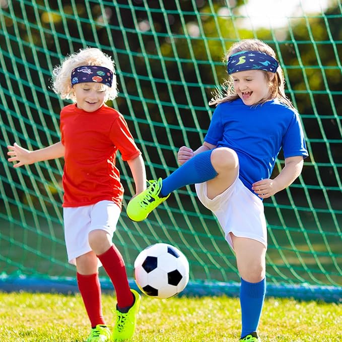 6Pcs Breathable Sports Sweatbands for Kids - Ages 4-10 Boys Girls Sweat Wicking Non Slip Elastic Hairbands, Athletic Headbands Accessories Gifts for Football Soccer Basketball Baseball Dance