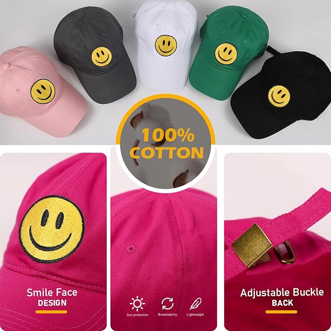 Smile Face Baseball Cap for Women Men Cute Baseball Caps Unstructured Cotton Dad Hat