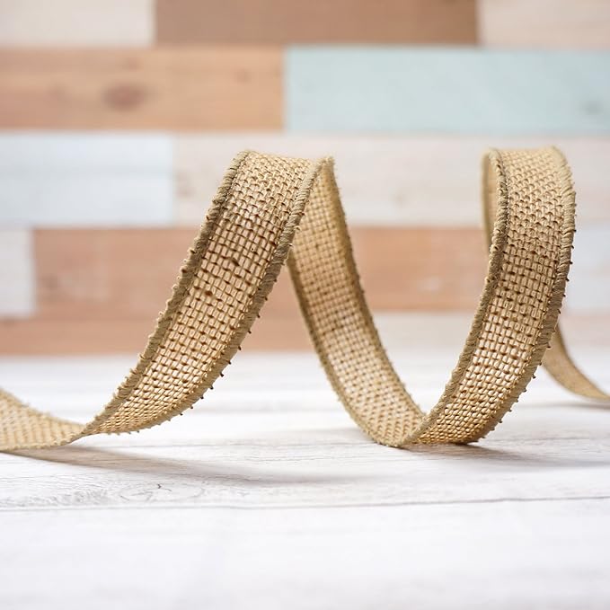 CT CRAFT LLC Burlap Fabric Wired Ribbon 3/4" x 20 Yards Natural Color - Image 6