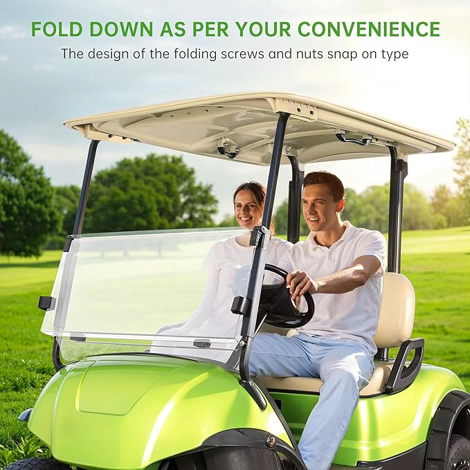 10L0L Golf Cart Folding Windshield for Yamaha G29/Drive 2007-2016 Gas & Electric, 4mm Clear Polycarbonate Windshield, Fold-Down Design with Heavy-Duty Hinges, UV & Impact Resistant, No-Drill Install