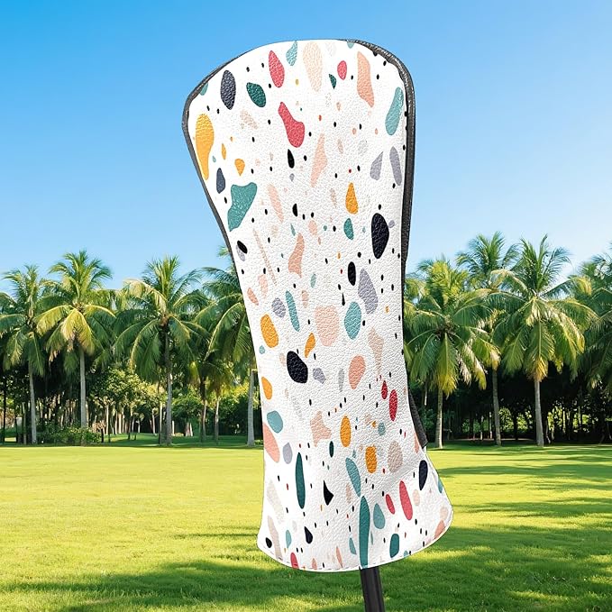 Golf Headcovers Fits Driver Hybrid Fairway 3/5 Wood, Waterproof PU Leather Golf Club Protector, Ideal Sports Accessories & Golfer Gift Colorful Geometry