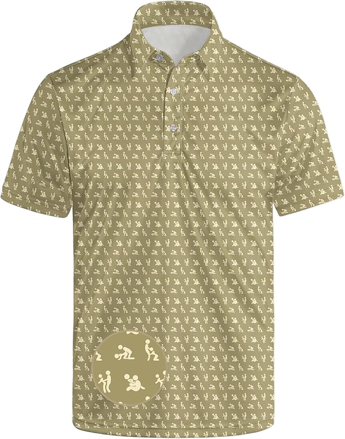 HUURAY Funny Golf Polos for Men Funny Print Short Sleeve Shirts Quick Dry Polo Shirts Hawaiian Shirt Performance Golf Outfits