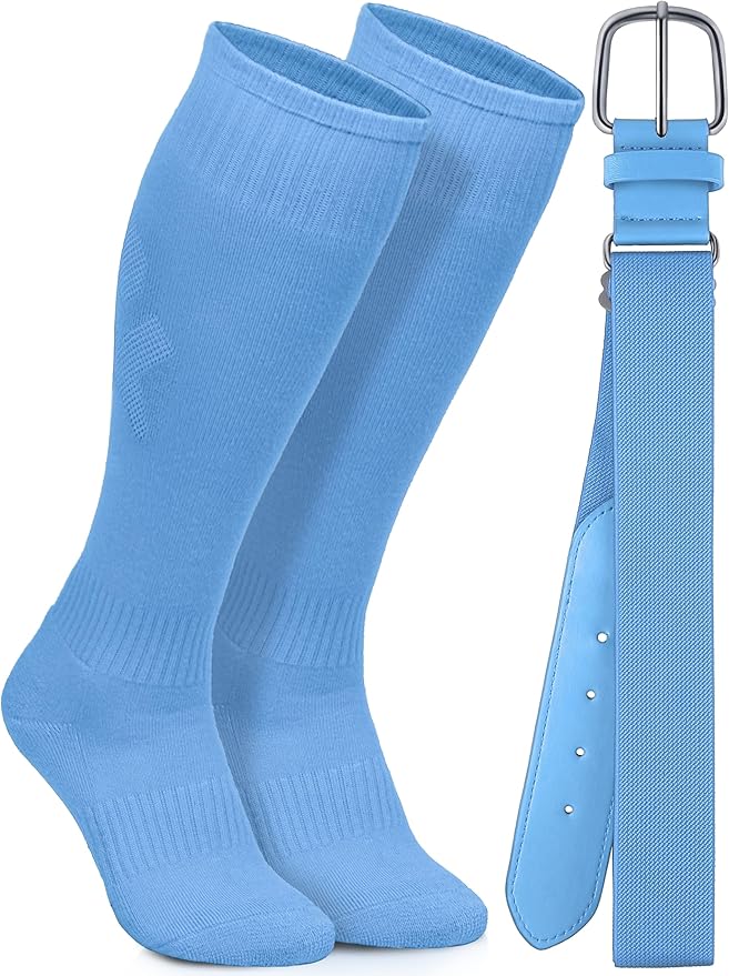 Baseball Socks and Belt Combo Set Cotton Boys Adjustable Baseball Softball Socks and Belt for Boys Girls