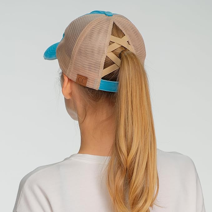 C.C Ponycap Messy High Bun Ponytail Adjustable Glitter Mesh Trucker Baseball Cap