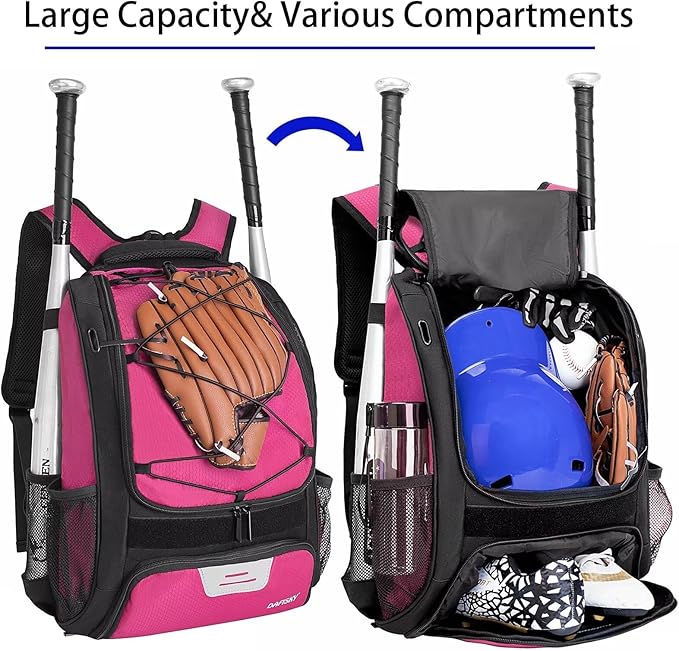 DAFISKY Baseball Bag Softball Backpack - Youth Adult T Ball Bat Equipment Bag with Bat Helmet Holders, Shoe Compartment