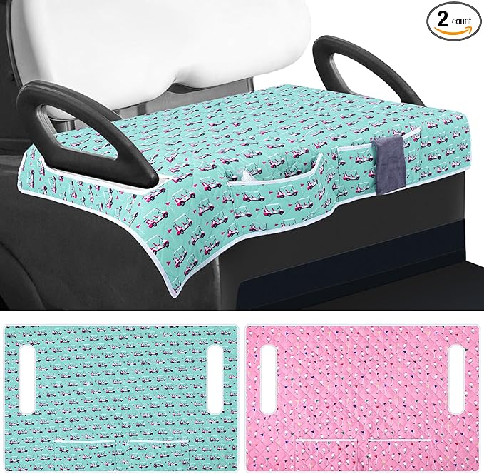 2 Pack Golf Cart Seat Covers Funny Seat Towel Blanket with 2 Large Front Pockets & Non Slip Backing Universal Fit for 2 Person Golf Cart 52" x 30"