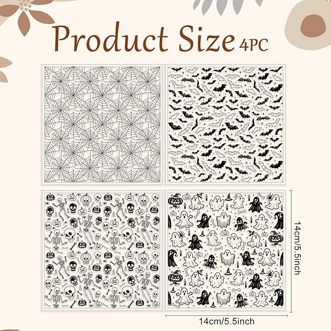 CHGCRAFT 4 Pcs Halloween Elements Polymer Clay Texture Sheets Ghosts Silicone - Image 2