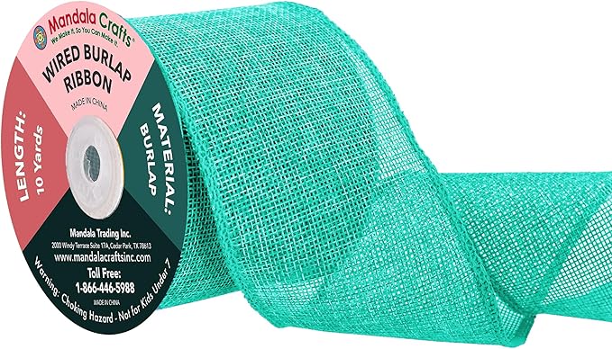 Mandala Crafts Turquoise Burlap Wired Ribbon 3 Inches Wide Jute Ribbons by MandalaCrafts