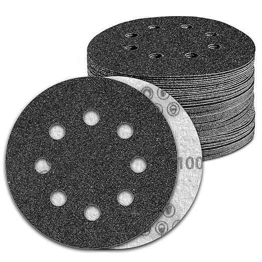 100 Pcs 5 inch Wet Dry Sanding Discs Grit 100 Hook and Loop 8 Hole Silicon by Pukamam