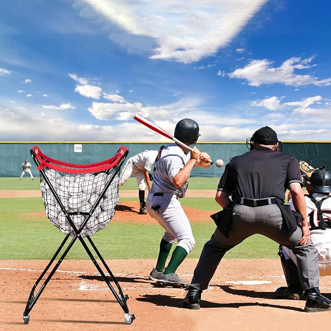 Baseball Caddy with Wheels, Holds 100+ Baseballs or 50+ Softballs, Extra Large Ball Caddy for Baseball and Softball Drills, Easy Set Up and Carrying, Ball Caddy for Outdoor/Indoor