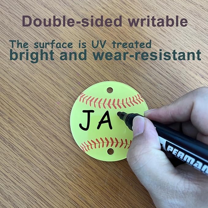 2 Pack Softball Bag Fence Hooks – Thick Fence Clips with Writable Acrylic Plates – Dugout Organizer for Softball Gear, Backpacks, Helmets, Bottles, Great Gift for Players & Friends