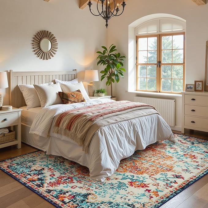 Lahome Boho Rugs for Living Room 8x10, Washable Orange Bedroom Area Rug Soft - Image 2