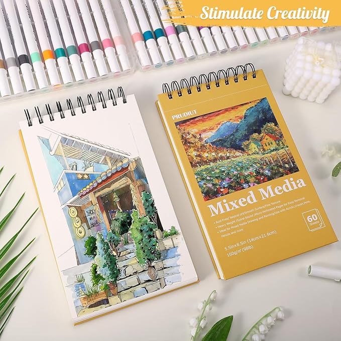 A5 Sketchbook, 2 Pack Mixed Media Sketchbook 120 Sheets Total, 98lb/160g/m² - Image 7