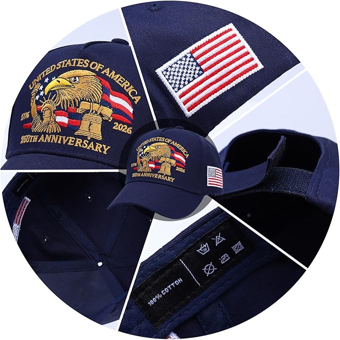 250th Anniversary Patriotic Baseball Cap (1776-2026) Embroidered USA Hat, Adjustable Unisex Bicentennial Gift