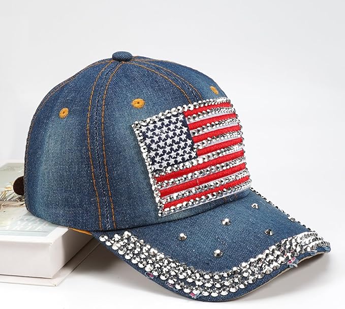 American Flag Hats Love Breast Cancer Adjustable Rhinestone Baseball Cap USA Patriotic Embroidered Baseball Trucker Hat