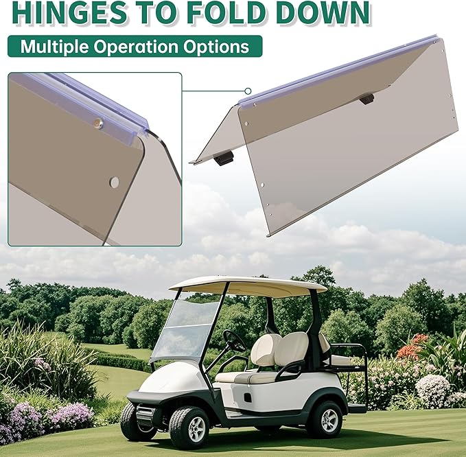 ECOTRIC Golf Cart Tinted Foldable Windshield Compatible with 2004-UP Club Car Precedent,Tempo,Onward Gas or Electric Models Golf Cart Folding Down Impact Resistance HD View Front Windshield