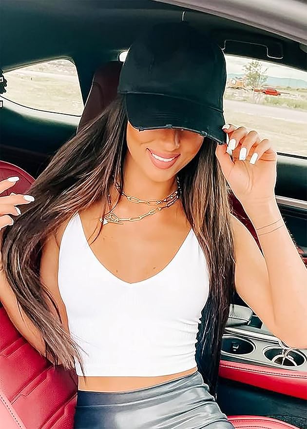 Eohak Ponytail Baseball Hat Distressed Retro Washed Womens Twill