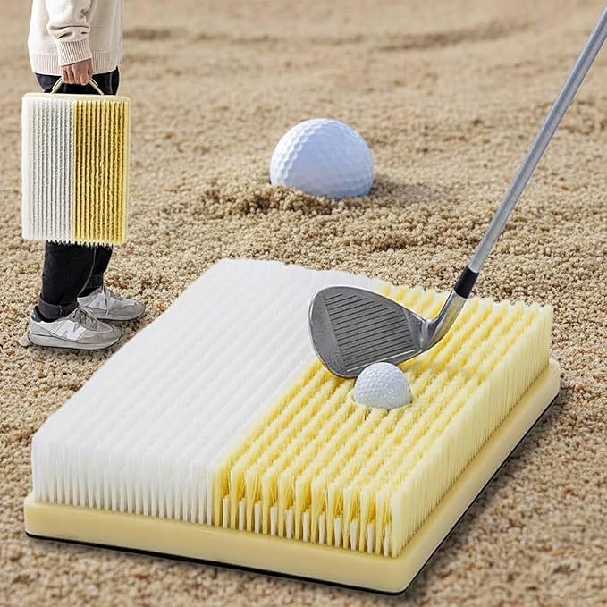 Japard Golf Practice Mat Bunker with Handle Dual Mode Sand Trap Trainer with Shallow & Deep Pit Simulation, 15.5" x 11.6'' Portable Hitting Mat for Indoor Outdoor Gift