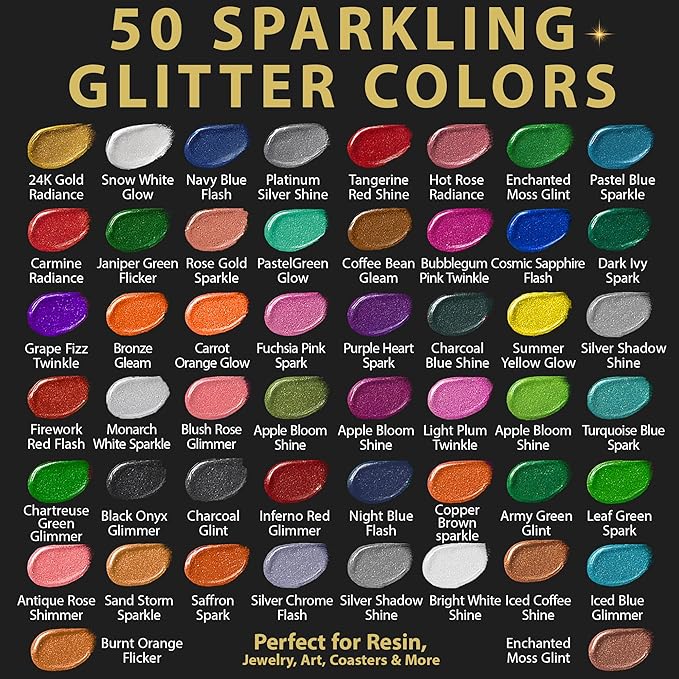 50 Color Glitter Pigment Paste for Epoxy Resin, Mica Metallic Resin Pigment Set - Image 2