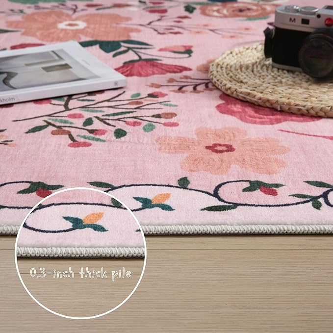 Rugcomf Bedroom Rug 3x5 Rug Washable Area Rug Non Slip Low Pile Boho Floral - Image 4