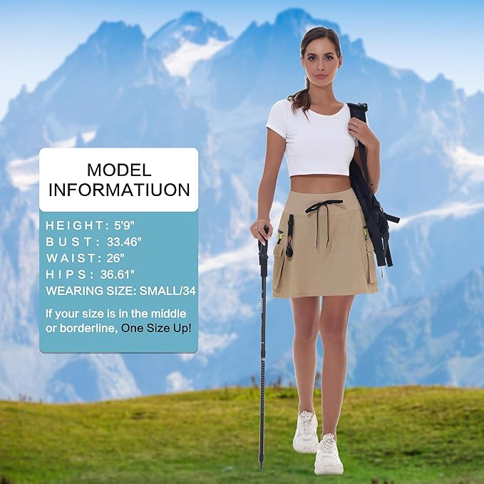MIVEI Skorts for Woman - Hiking Cargo Skorts with Zipper Pockets, High Waisted Quick Dry Golf Workout, Dressy Casual