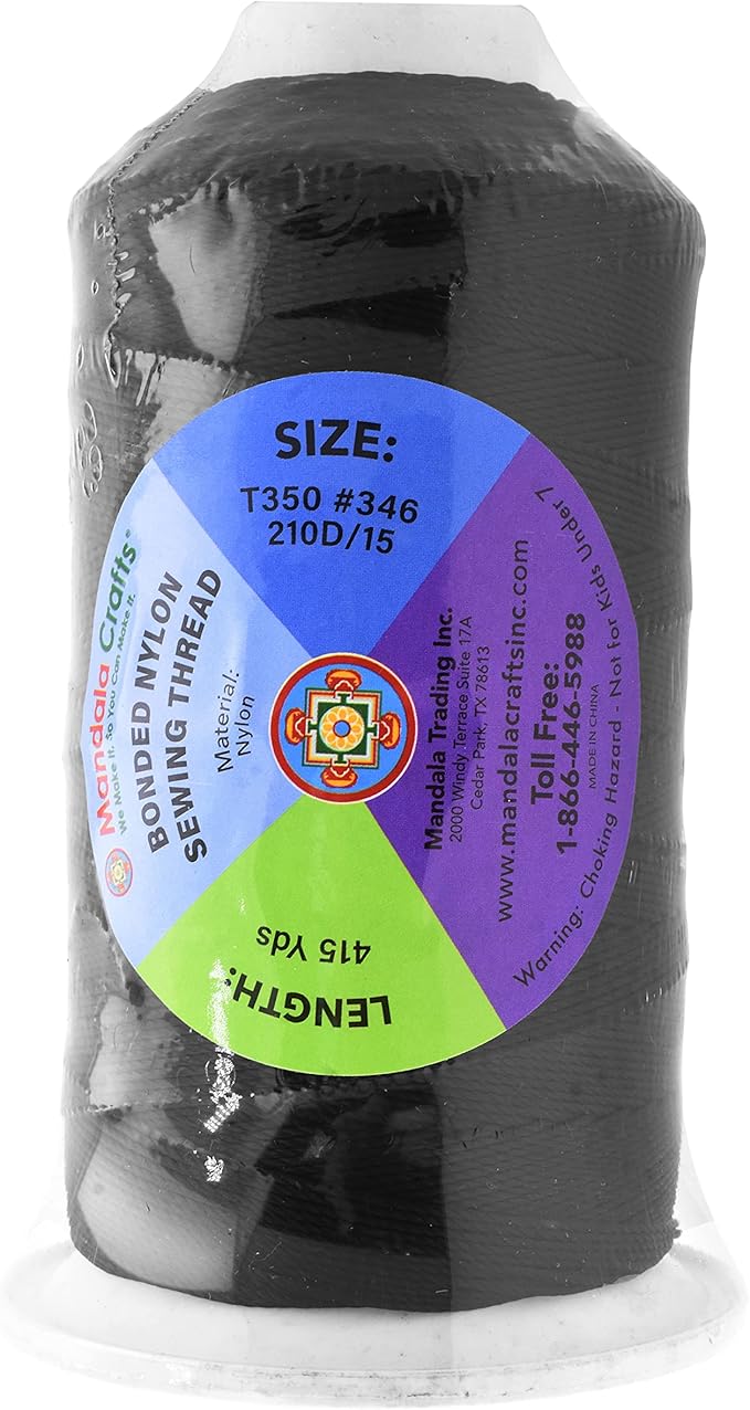 Mandala Crafts Bonded Nylon Thread Black Heavy Duty Sewing Threads - Image 3