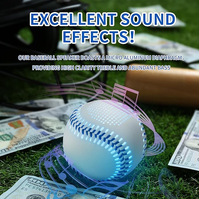 Glow Baseball Bluetooth Speaker，Portable Sports Gift for Fans, Waterproof Outdoor Speaker with Party Lights.