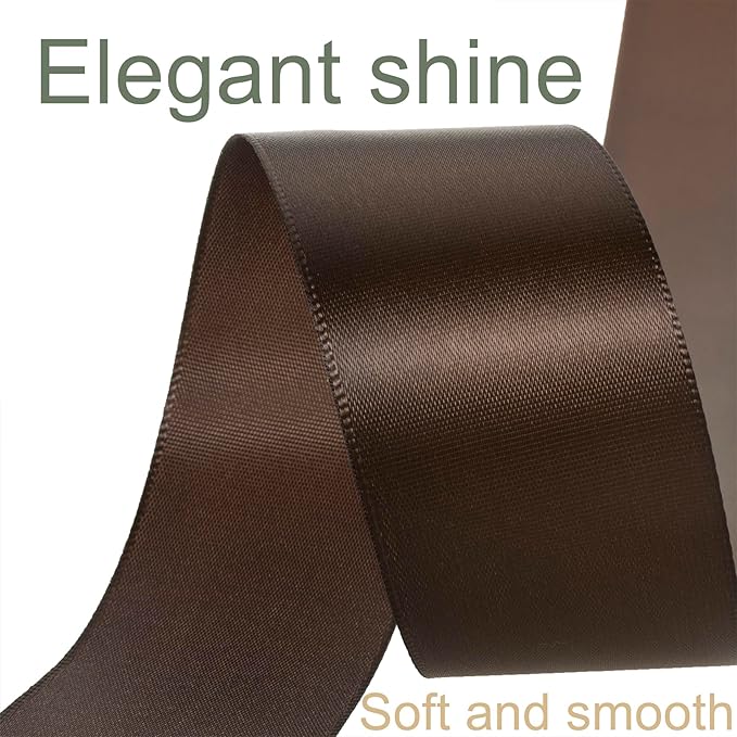 1 1/2 Inch Brown Ribbon, 50 Yards Craft Polyester Satin Ribbon Perfect - Image 3