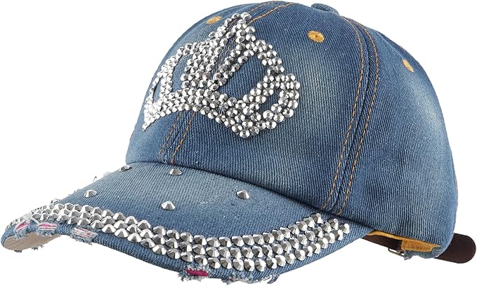 Hoce Fashion Rhinestone Denim Baseball Cap Studded Bling Hat for Women