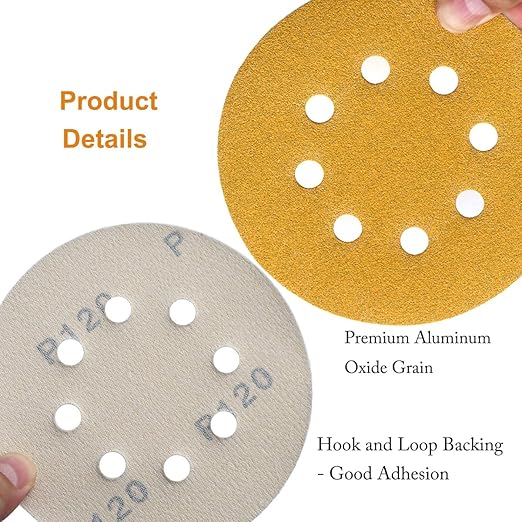 5-Inch 8-Hole Hook and Loop Sanding Discs 120-Grit Random Orbit Sandpaper - Image 5