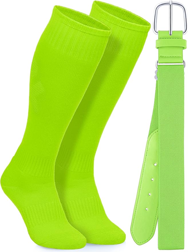 Baseball Socks and Belt Combo Set Cotton Boys Adjustable Baseball Softball Socks and Belt for Boys Girls