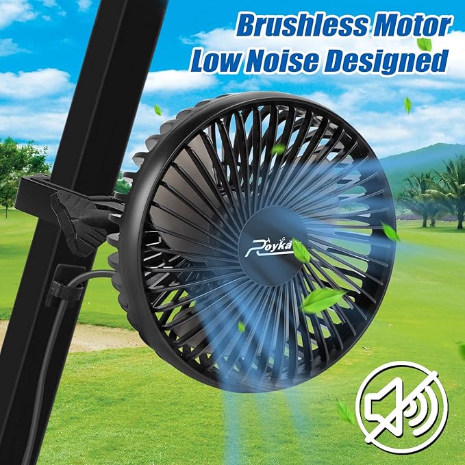 Roykaw Golf Cart Fan Portable USB Input Compatible with EZGO Club Car Yamaha, 3-speed Settings, 360 Degree Rotation, Long Lasting, Low Noise Designed, Quick Release & Won't Fall off