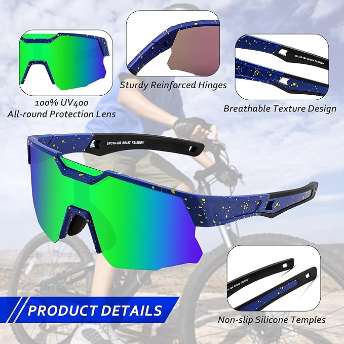 FEISEDY Kids Sunglasses Youth Baseball Sun Glasses, UV400 Sports Teens Cycling Shades for Boys Girls Age 8-16 B0048