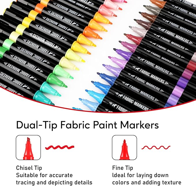 Fabric Markers Permanent for Clothes, 40 Colors Dual Tip - Image 2