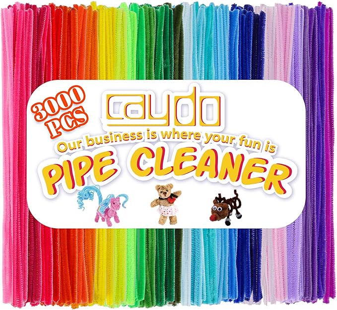 Caydo 3000 Pieces Pipe Cleaners 40 Assorted Colored Chenille Stems by Caydo